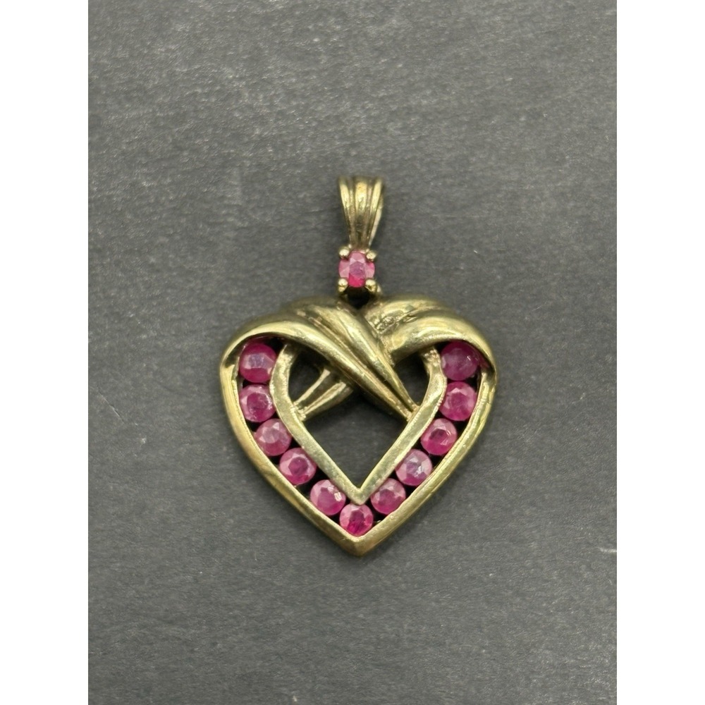 Vintage Gold Sterling Silver Genuine Ruby Heart Pendant G27